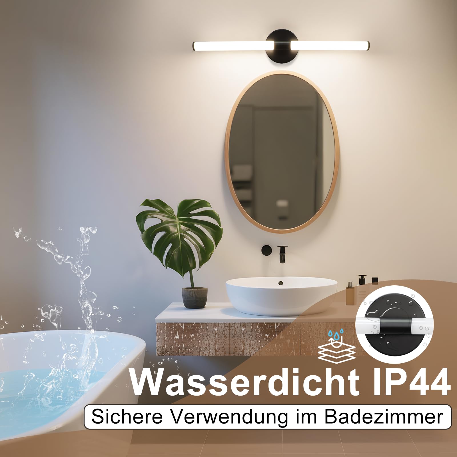 Homefire Lampada da specchio a LED Luce per specchio da bagno da 60CM | Applique da bagno nera da 8W impermeabile IP44 bianco neutro 4000K applique per corridoio camera da letto