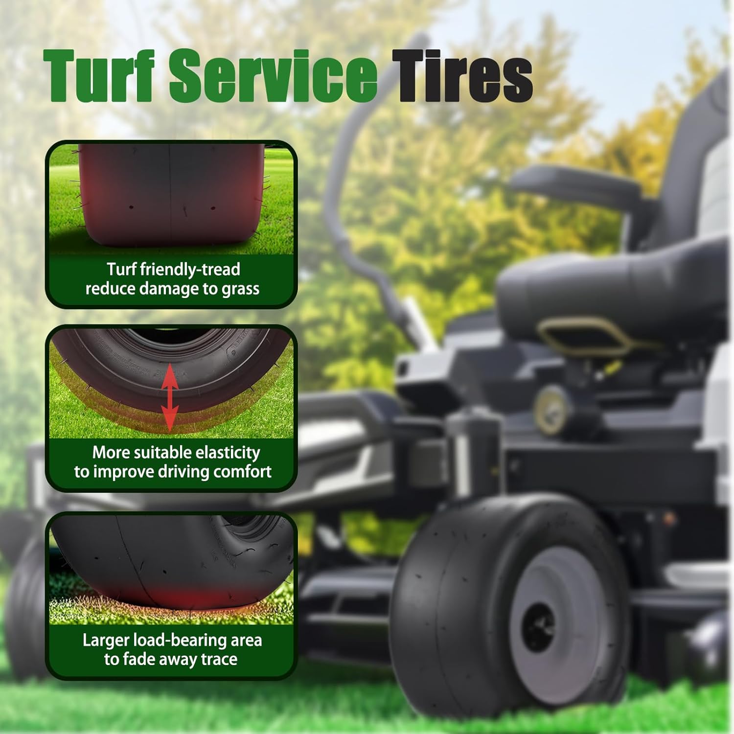 TRIPOWER Turf Tires 11x6.00-5 for Lawn Mower and Garden Tractor, Smooth Tread, 4PR Tubeless, 295lbs Capacity, Set of 2