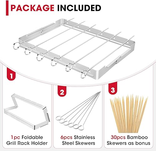 Miniatura 6 de Unicook conjunto reforzado de acero inoxidable barbacoa pincho Shish Kabob, 6 unidades 13 pulgadas L brochetas para barbacoa y Parrilla rack