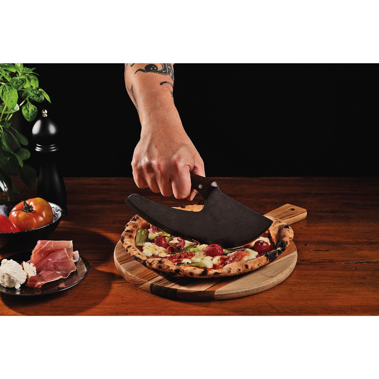 Tramontina - Couteau à pizza et viande "Viking" Black 27cm. 1pc Inox et bois.