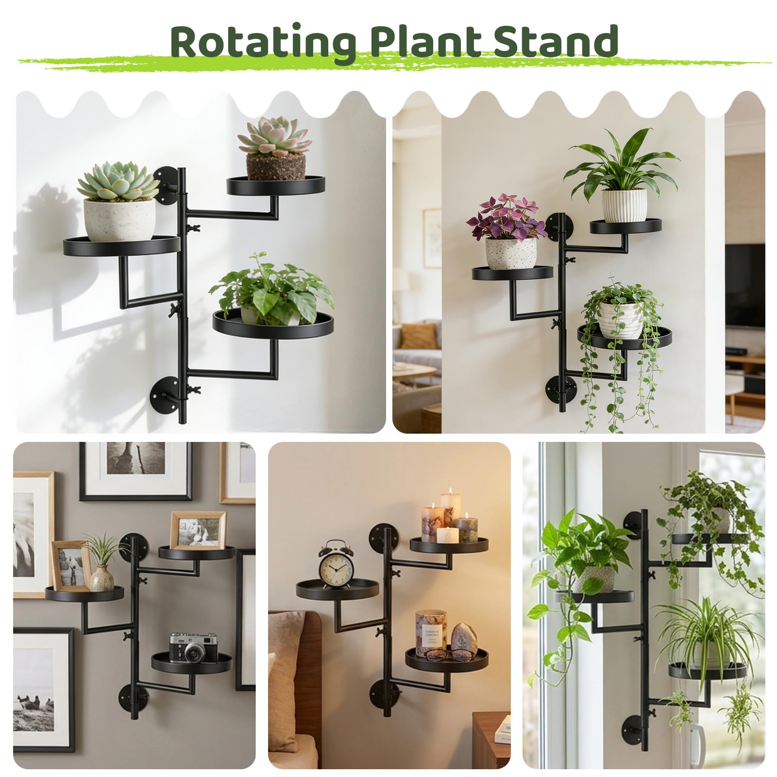 Estante giratorio de pared 3 niveles para plantas – Soporte metálico con rotación 180°, diseño salvaspacio, resistente al agua y óxido, fácil montaje – Ideal para ventana, balcón, salón y rincón
