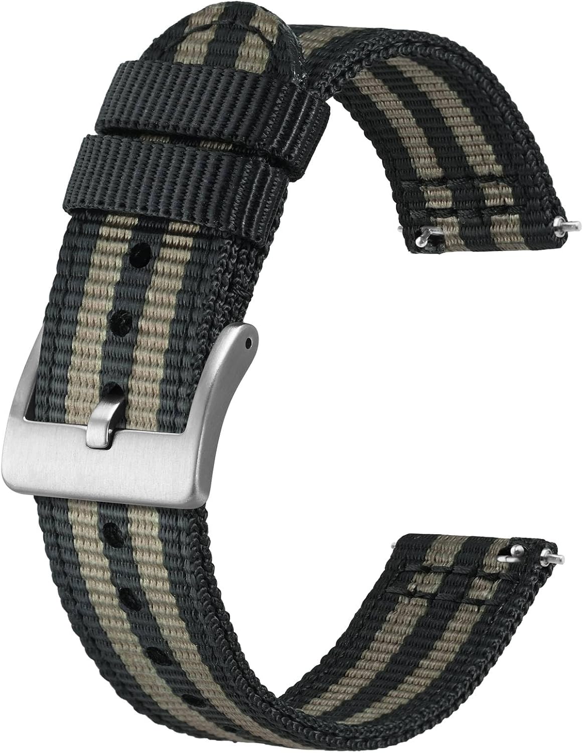 BISONSTRAP Men’s Nylon Watch Bands, Two-Piece Military Watch Straps, Quick Release, Brushed Buckle, Band Width 18mm 19mm 20mm 22mm