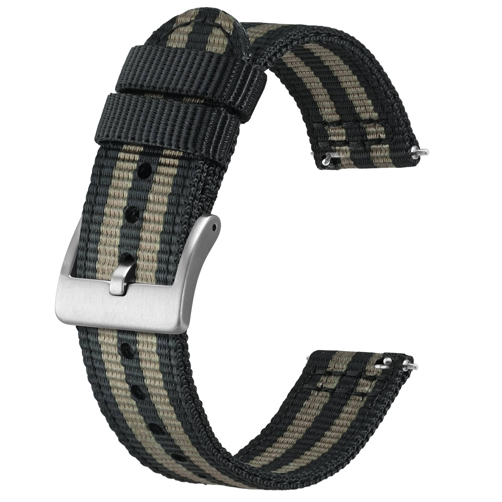 BISONSTRAP Correas de Nailon Militar, Correas de Reloj para Hombres, Liberación Rápida, Hebilla Cepillada, Ancho de Correa 18mm 19mm 20mm 22mm