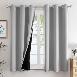ChrisDowa Light Grey 100% Blackout Curtains 42x63 Inch 2 Panels - Thermal Insulated Grommet Drapes for Bedroom