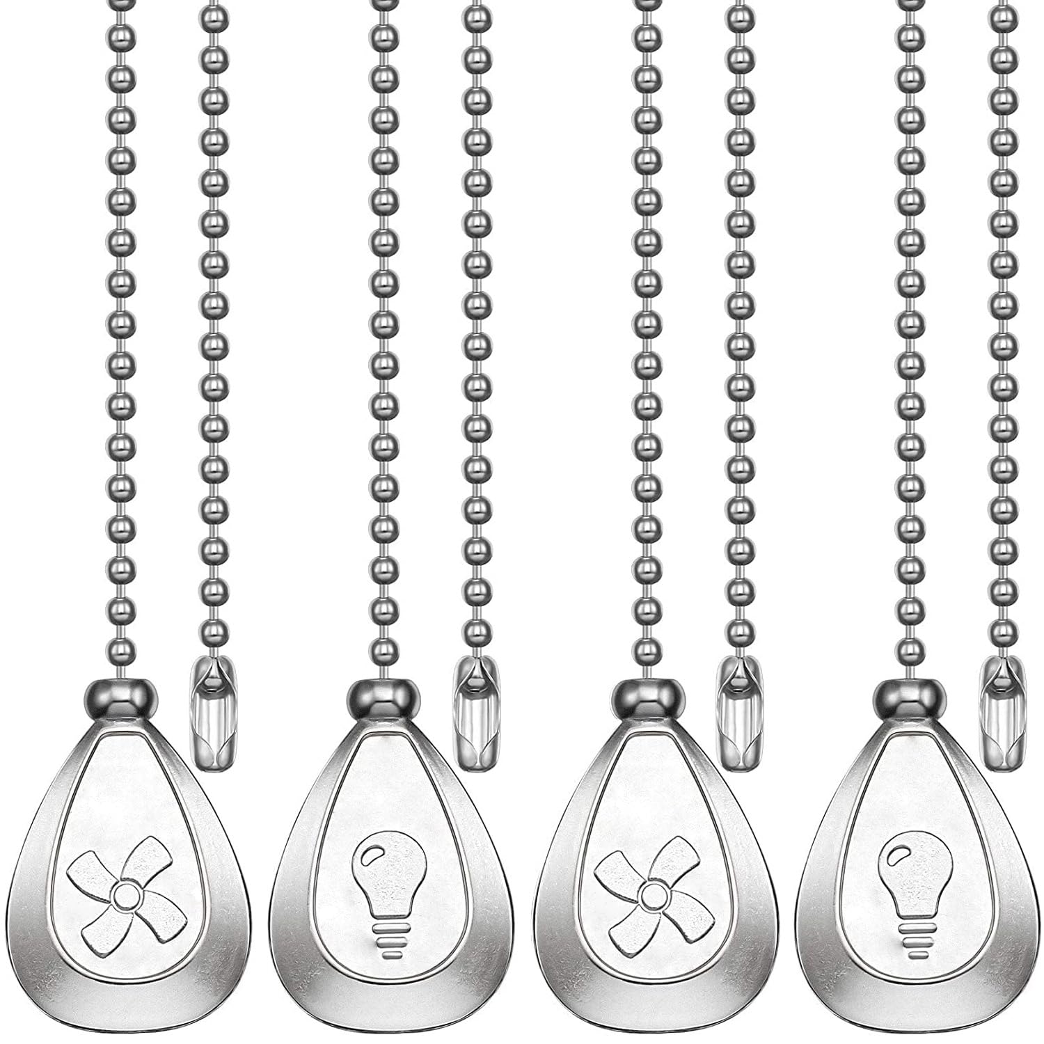 Vinaco 4 Pack 12" Silver Ceiling Fan Pull Chain Extension Adjustable Length