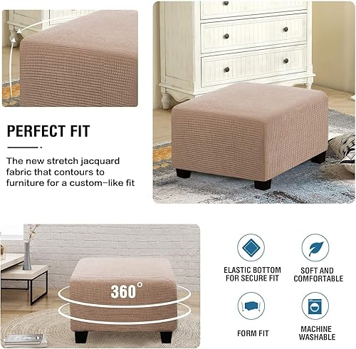 Miniatura 5 de ADPON Fundas otomanas cuadradas, fundas otomanas, protector de taburete de almacenamiento plegable, parte inferior elástica, tela jacquard de