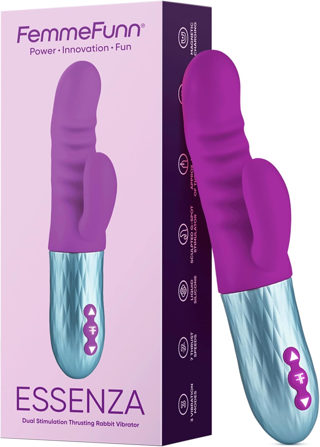 Femme Funn Essenza Thrusting Rabbit Vibrator for Women - Thrusting Dildo G Spot Vibrator with 7 Thurst Speeds & 3 Vibration Modes - Splashproof, Soft Liquid Silicone Adult Sex Toys (Purple)