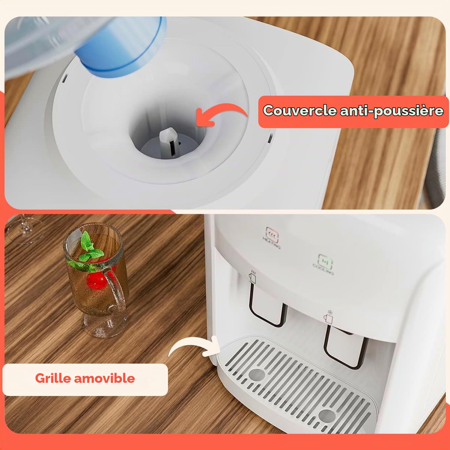 Avilia Distributeur d'eau électrique avec 2 températures avec Chauffage 500 W et Refroidissement 70 W, réservoir en Acier Inoxydable 29 x 38 x 28 cm, Compatible avec Bouteilles de 3 à 5 litres