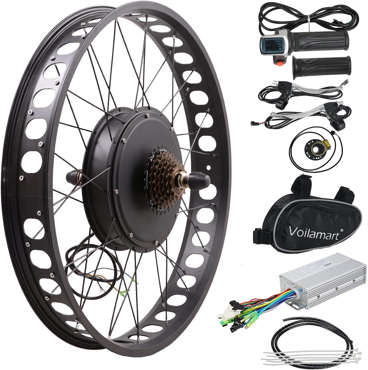 Voilamart Electric Bicycle Kit 26" Rear Wheel with 3.23" Width Rim 48V 1000W