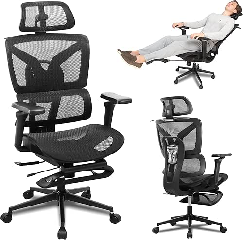 Ergonomic Office Chair with Footrest, 5D Adjustable Armrests, Comfy Swivel