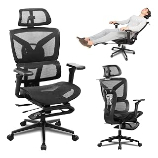 Ergonomic Office Chair with Footrest, 5D Adjustable Armrests, Comfy Swivel Rolling Mesh Computer Desk Chair with Lumbar Support, Adjustable Seat Depth, Wheels for Home, Gaming, S2 Elite Pro - Amazon product rated Grade A