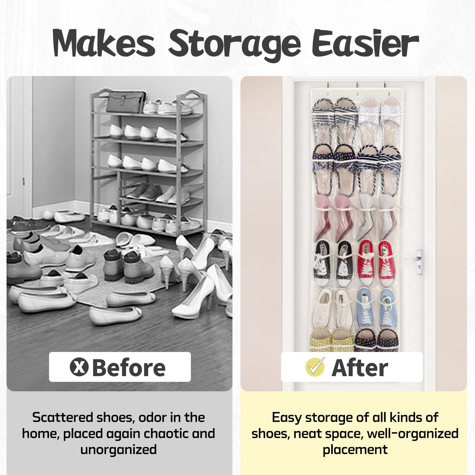 Organizzatore Scarpe Da Appendere Alla Porta - 24 Tasche, Bianco, Con 3 Ganci - Foto 7