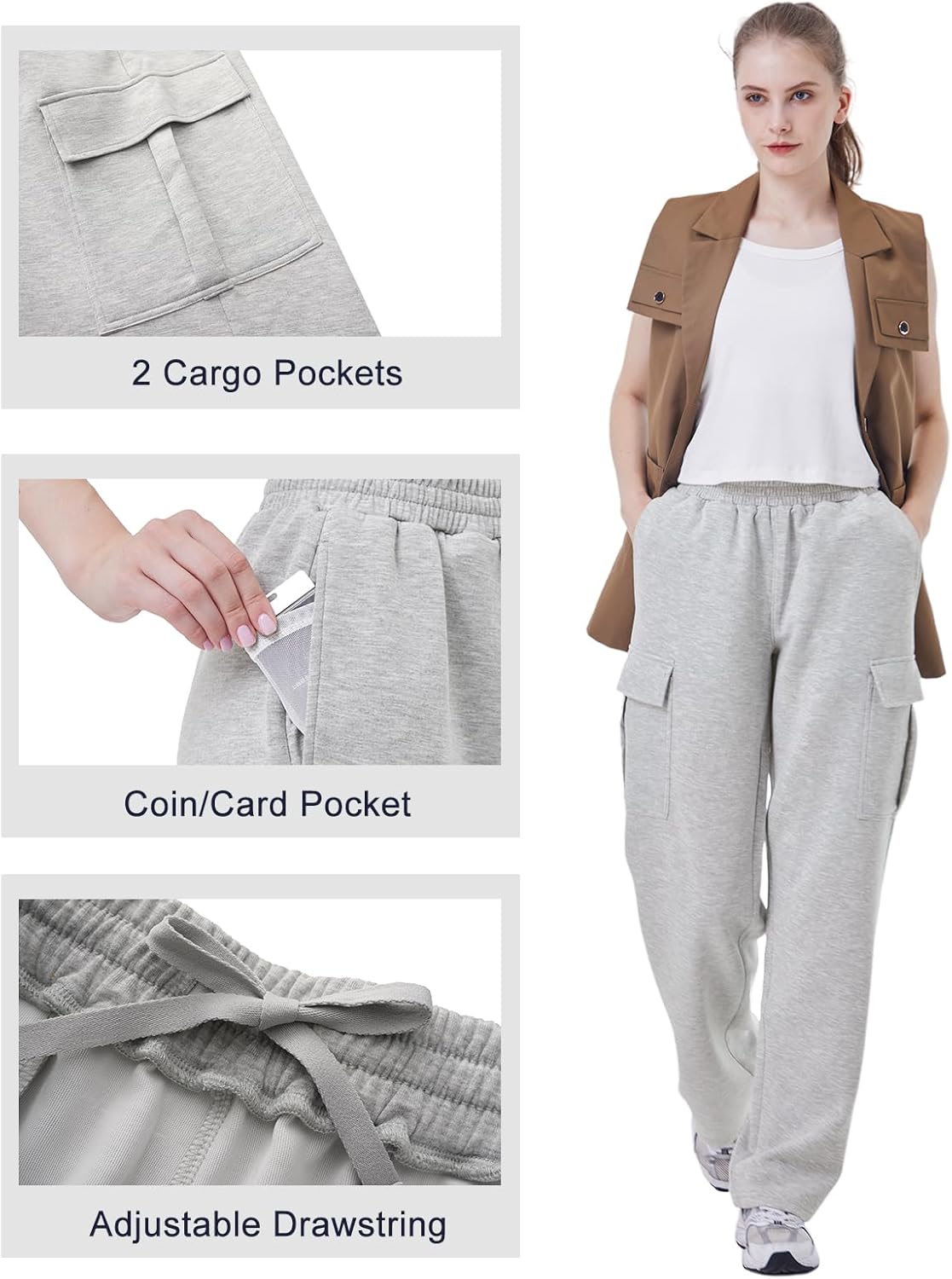 TTZ Women’s Tall Cargo Sweatpants 32"/34" Inseam Extra Long Soft Stretch Lounge Pants for Tall Women - Image 4