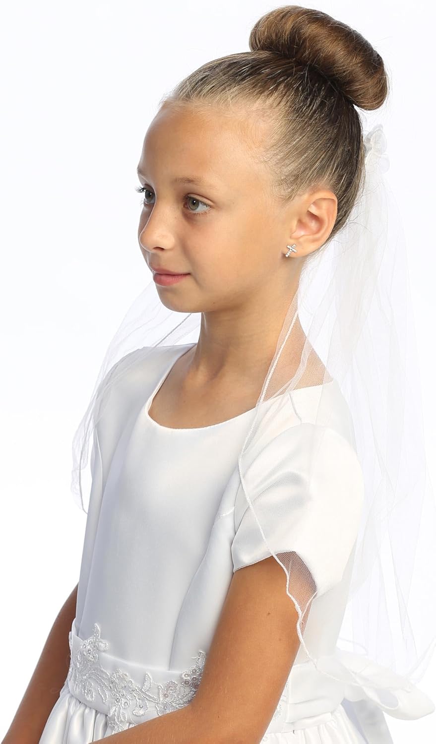 18" White Veil w/Satin Flowers Comb Swea Pea & Lili T-47