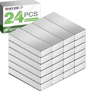 MIKEDE Neodymium Small 24 Pcs Bar Magnets,30x10x3 mm Rectangular Rare Earth Magnets for Crafts, Heavy Duty for Refrigerator, Tool Storage, Whiteboard, DIY