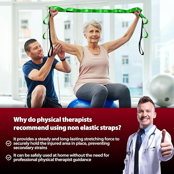 Acozycoo Stretch Strap with 10 Loops, Yoga Strap for Physical Therapy, Home Exercise, Pilates and Flexibility Training, Non Elastic Stretch Band for Thighs, Leg Extenders