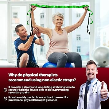 Acozycoo Stretch Strap with 10 Loops, Yoga Strap for Physical Therapy, Home Exercise, Pilates and Flexibility Training, Non Elastic Stretch Band for Thighs, Leg Extenders