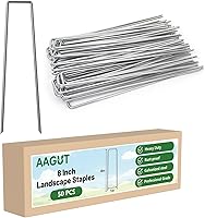 Vista 12 de AAGUT Juego de 50 estacas de jardín, grapas de paisaje, estacas galvanizadas de calibre 11 de 6 pulgadas para valla de perro, tela de barrera