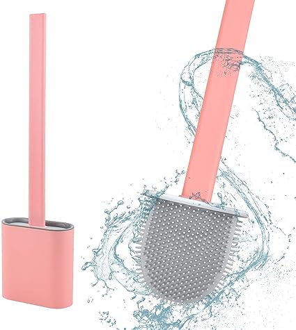 WILLFE Toilet Brush, Brush for Bathroom Cleaning Silicone Brush with Holder (Multi Color) Pack of 1