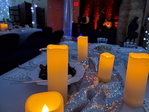 Miniatura 4 de YIWER Juego de 24 velas de plástico impermeables sin llama velas de pilar parpadeantes de color marfil con función de temporizador de 10 teclas con