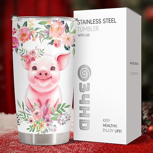 Miniatura 7 de 34HD Cute Pig - Vaso de 20 onzas con tapa, diseño de cerdo, de acero inoxidable, aislado al vacío, taza de café de viaje, regalo de cumpleaños de