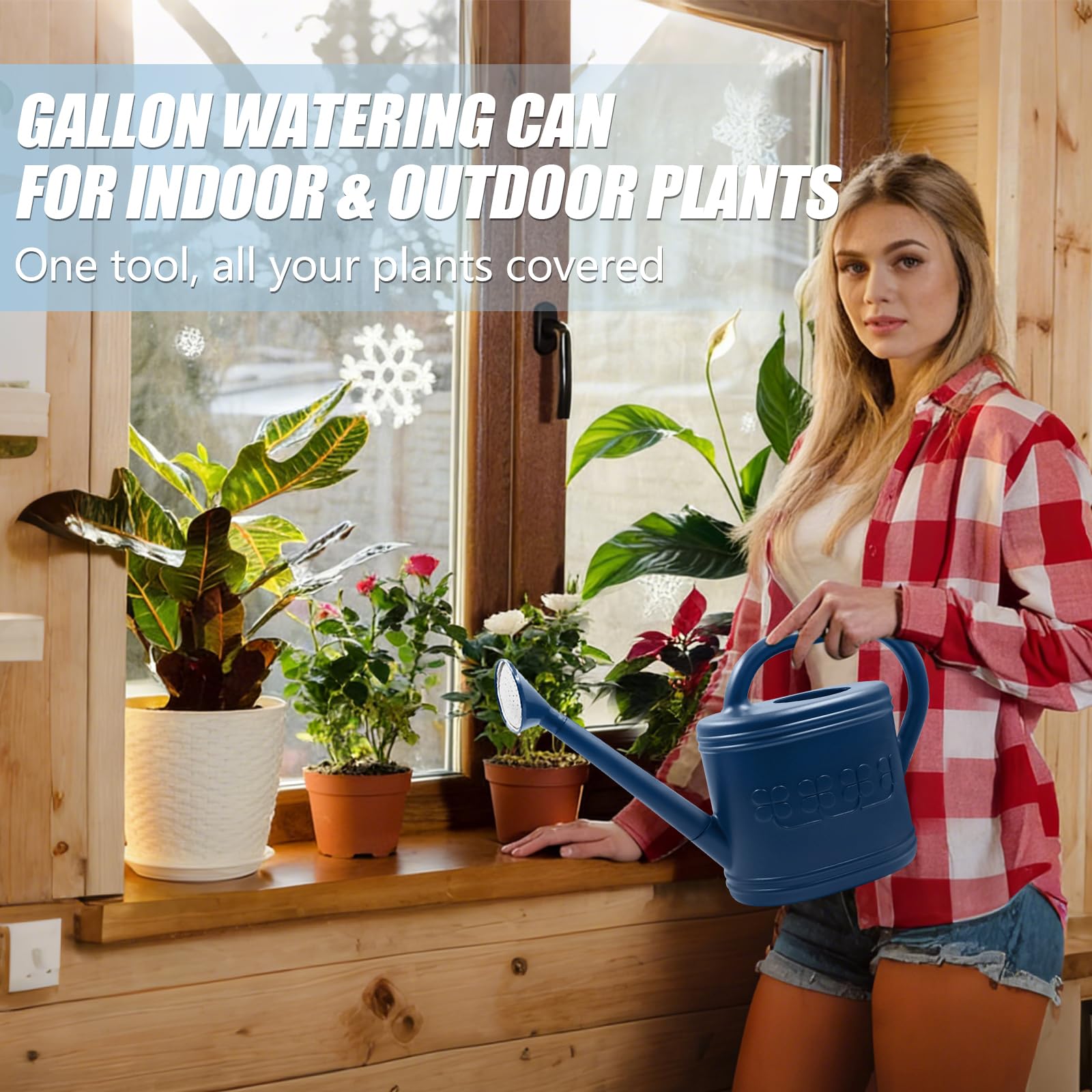 Arrosoir pour plantes d'intérieur et d'extérieur, arrosoir avec pommeau de douche en acier inoxydable, arrosoir en plastique de 3,8 l pour jardin, fleurs, légumes, serre