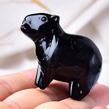Natural Obsidian Capybara Statue 2" Healing Crystal Handmade Sculpture Lucky Guardian Pocket Statues Reiki Meditation Relieve Anxiety Office Home Decoration Gift