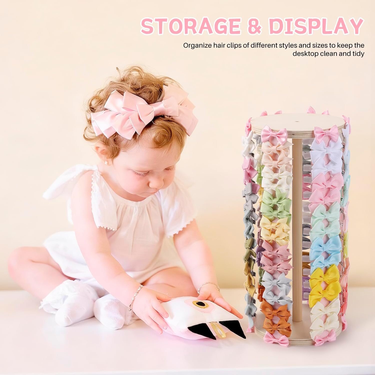 POVETIRE Hair Bow Holder for Girls, Pink Hair Clip Organizer, Hairbow Organizers Rack Display Decors Baby Nursery Toddler Girls Room