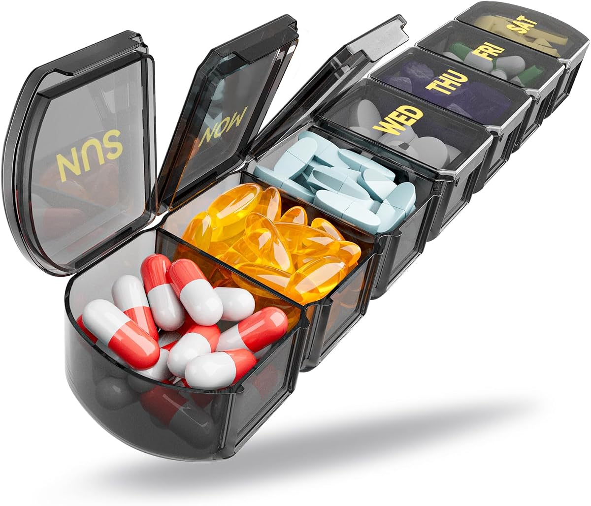 Large Pill Organizer Weekly - 7 Day Compartments with Easy-Open Design | SHIJOINYU XL Pill Box with High-Capacity, Daily Medicine Pill Organizer for Vitamins, Supplements, Fish Oils