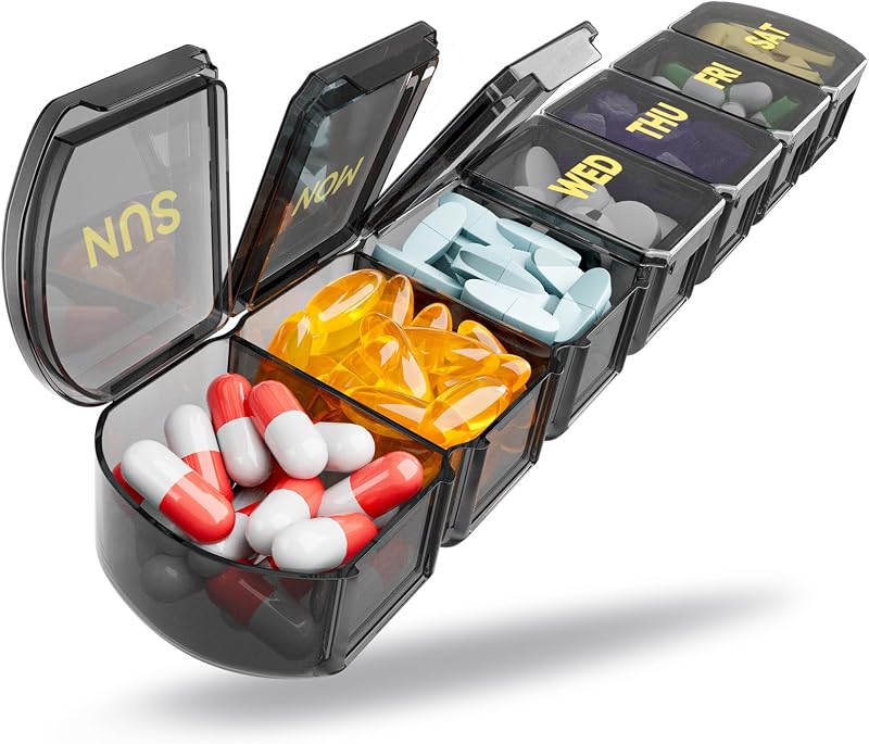 Large Pill Organizer Weekly - 7 Day Compartments with Easy-Open Design | SHIJOINYU XL Pill Box with High-Capacity, Daily Medicine Pill Organizer for Vitamins, Supplements, Fish Oils