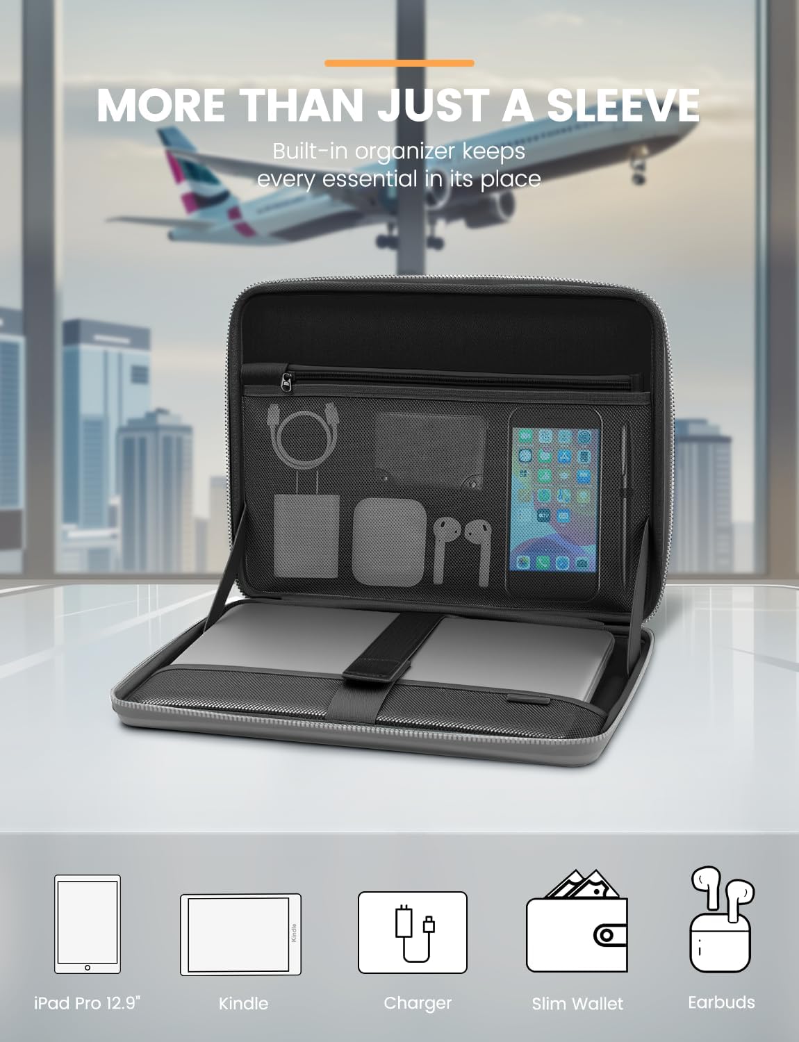 DOMISO 15.6 inch Laptop Sleeve with Handle Shockproof Waterproof EVA Protective Case for 15.6" Yoga 720 IdeaPad 310 320 ThinkPad T570/Legion 5 Gen 6/HP Envy 15/15.6" Notebooks, Silver - Image 5