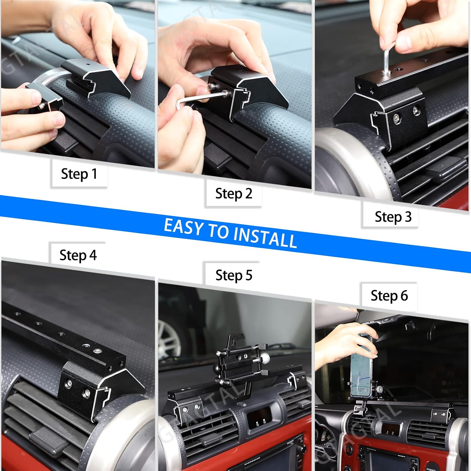 Car Phone Holder Fit for Toyot@ FJ Cruiser 2007-2021, Multifunctional Dash Panel Track Cell Phone Mount for Car Dashboard Air Vent, Handsfree Dash Phone Stand (G Style)