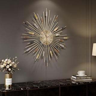 Cuspin 24 Inch Colorful Gold Wall Clock for Living Room Decor, Large Decor