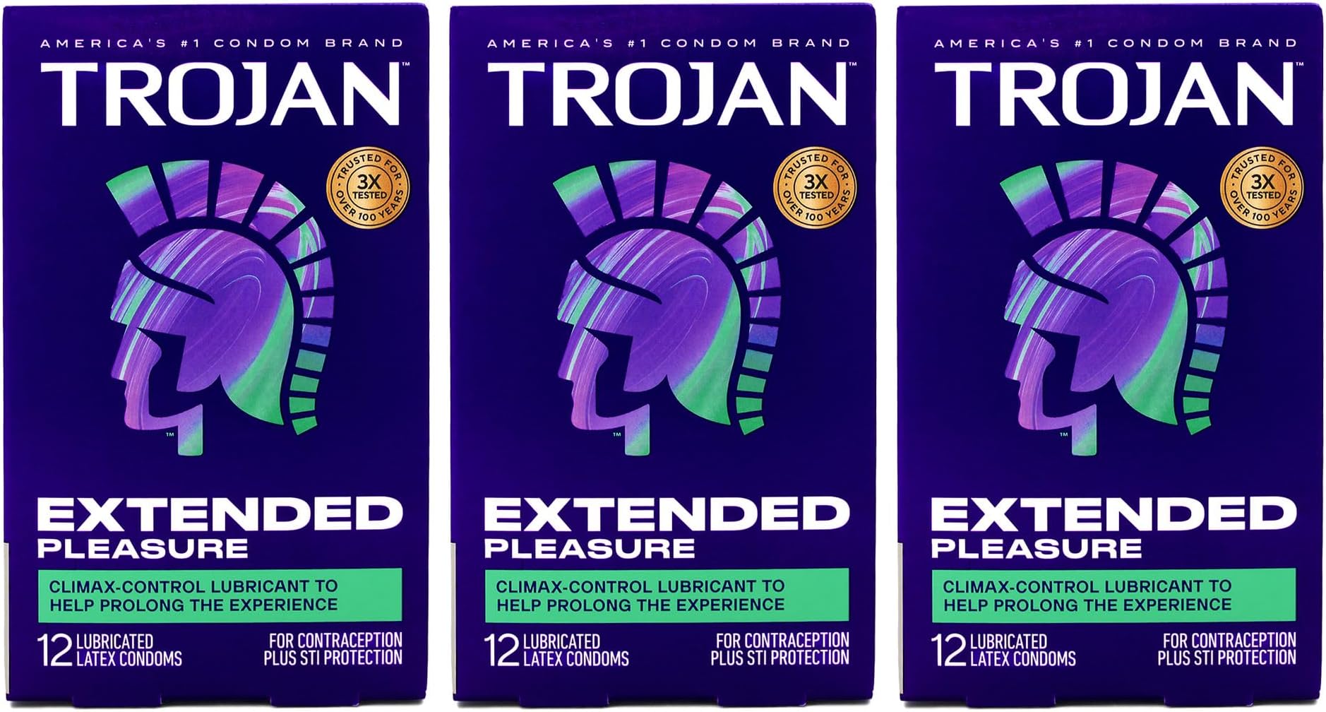 Trojan Extended Pleasure Climax Control Lubricated Premium Latex Condoms 12.0 ea. (Quantity of 3)