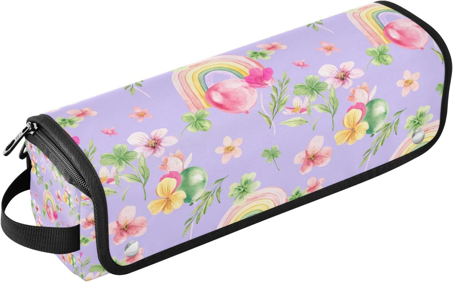 Watercolor Rainbow and Flower Hairdressing Tool Travel Bag with Heat Resistant Pad, Detachable 2-in-1 Design, Suitable for Home, Travel, Curling Iron Storage