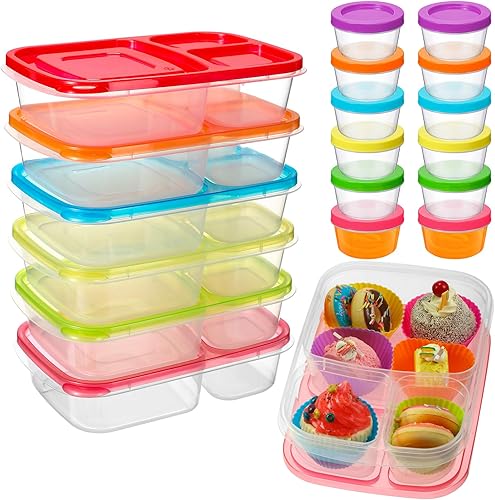 Miniatura 2 de Tanlade 6 recipientes de plástico de 37 onzas con 12 recipientes de almacenamiento de alimentos reutilizables de 7 onzas, fiambrera, tarros de