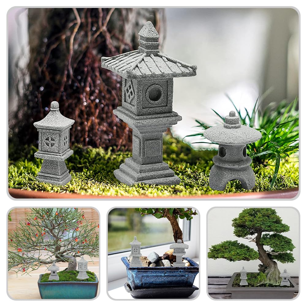 Operitacx 3PCS Miniatur Pagoden Statue Set Für Zen Garten, Bonsai, Aquarium, Japanische Gartendeko, Handgefertigte Steinlaternen Für Innen- Und Außendekoration