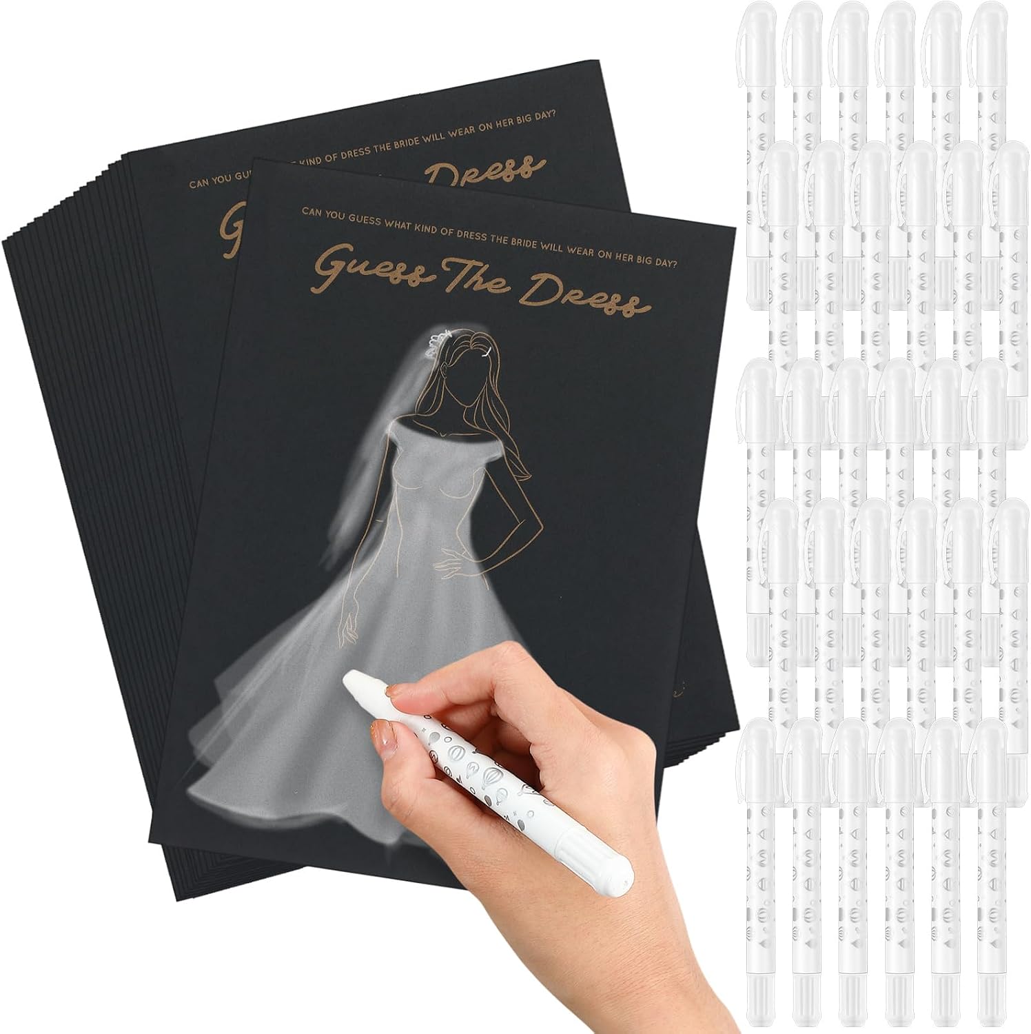 Geyoga 30 Set Guess The Dress Bridal Shower Games for Guests,Brown | Include 30 Pcs 5 x 7 Inch Wedding Shower Games Cards, 30 Pcs Watercolor Gel Crayons, Fun Wedding Party Favors Decorations