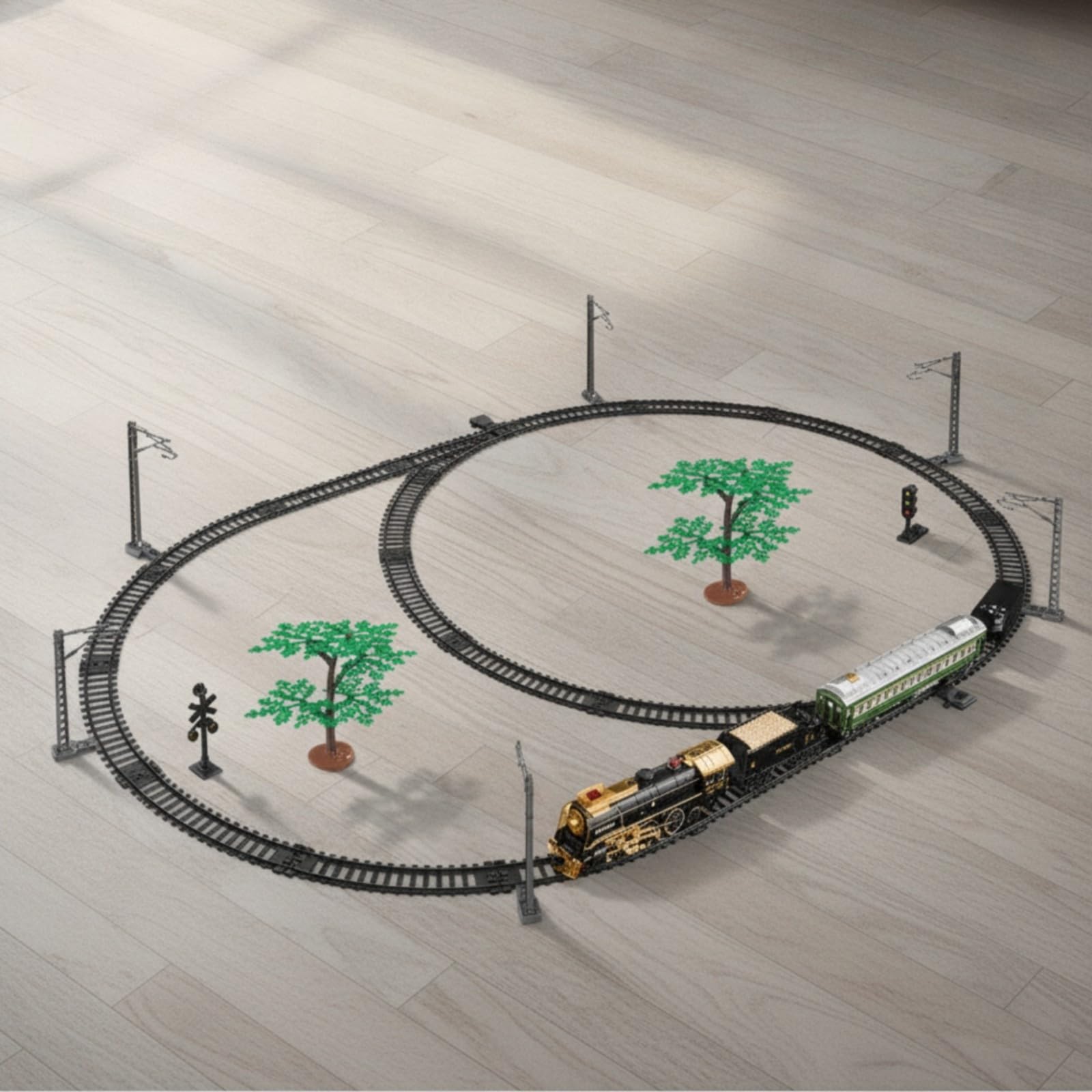 Colcolo Treno Vapore Elettrico lecomandato Illuminato Treno con Motrice in Metallo da Montare Trenino a Vapore per Gioco Manuale Costruttivo
