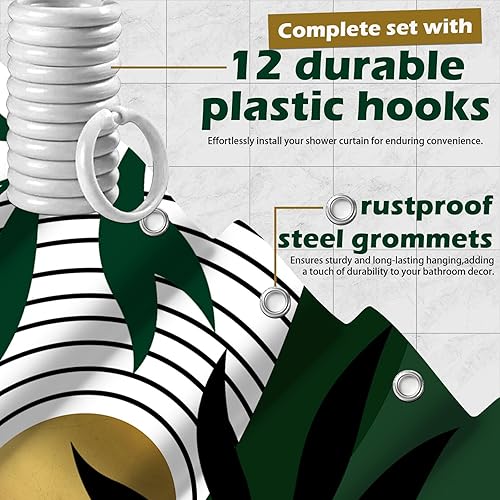 Miniatura 7 de Cortina de ducha verde oliva y dorado, cortinas de ducha bohemias modernas de mediados de siglo para decoración de baño, tela impermeable con