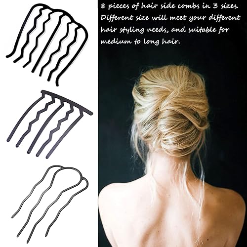 Miniatura 9 de 8 peines laterales para el cabello, horquilla de metal para moños, palillos de pelo en forma de U para mujeres, accesorios de herramientas de