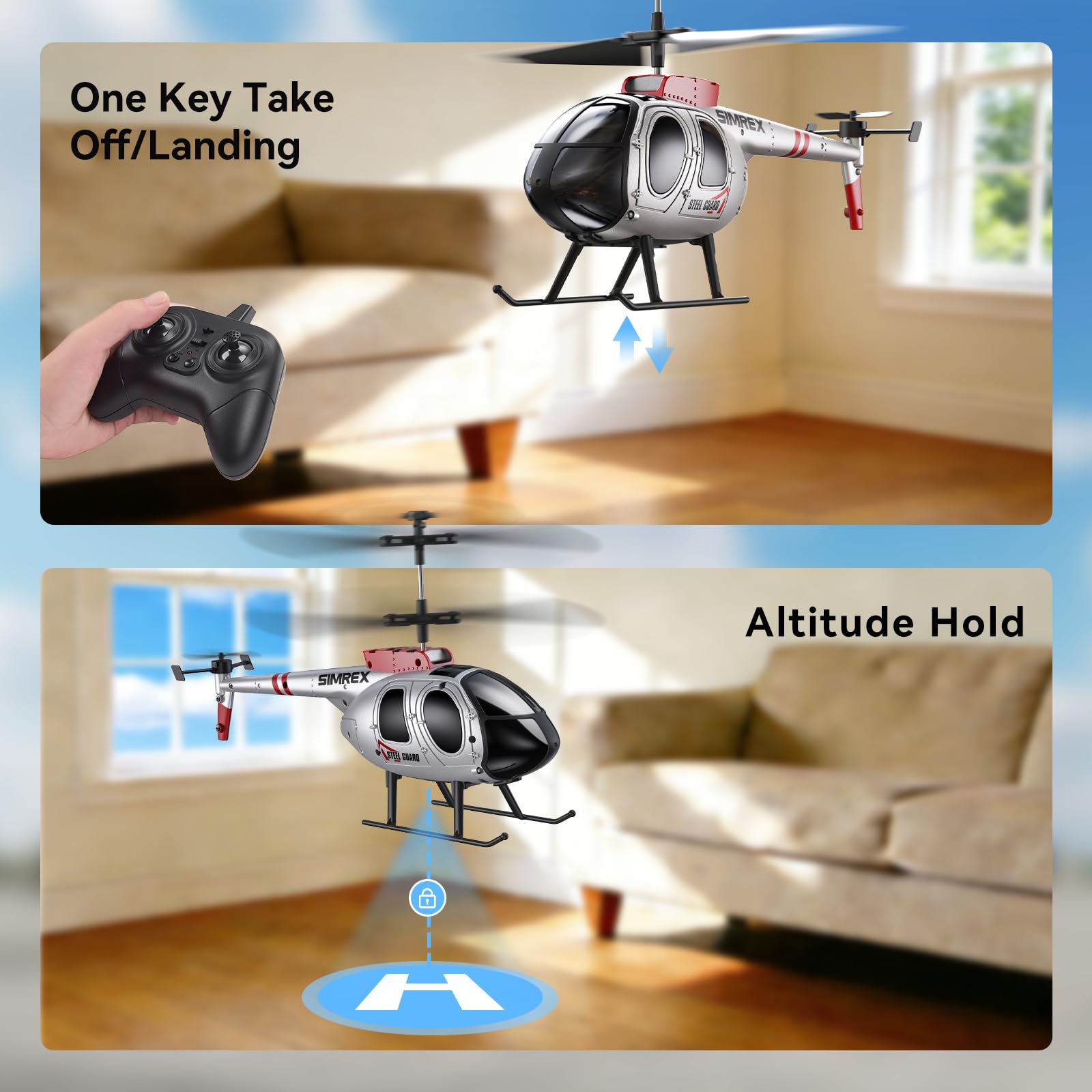 SIMREX Helicóptero RC para niños y principiantes | Mantenimiento de altitud, 2 velocidades, recargable con 2 baterías, juguetes para interiores y exteriores, niños y niñas