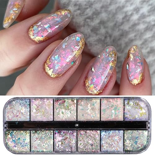 Holographic Opal Nail Art Glitter Flakes Powder Aurora Iridescent Pigment