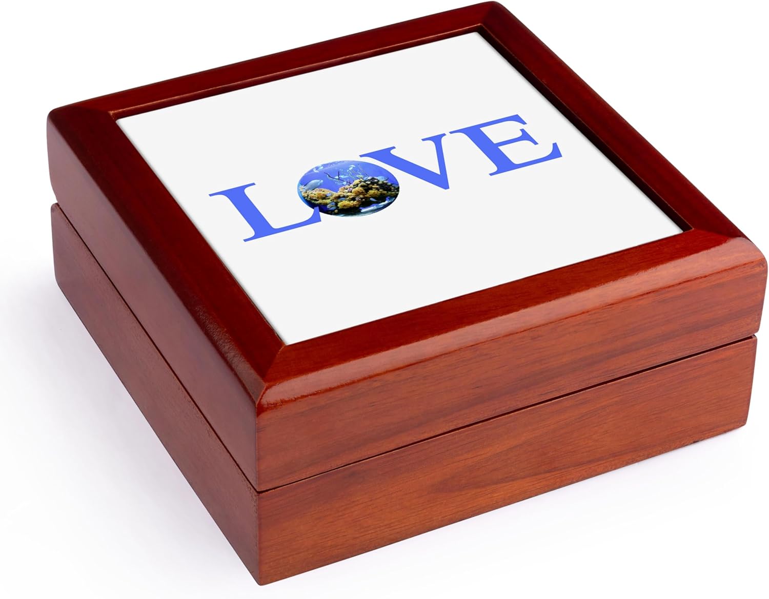 3dRose Love Fish - text with fish bowl for O blue aquarium with yellow coral, Jewelry Box jb-180476-1