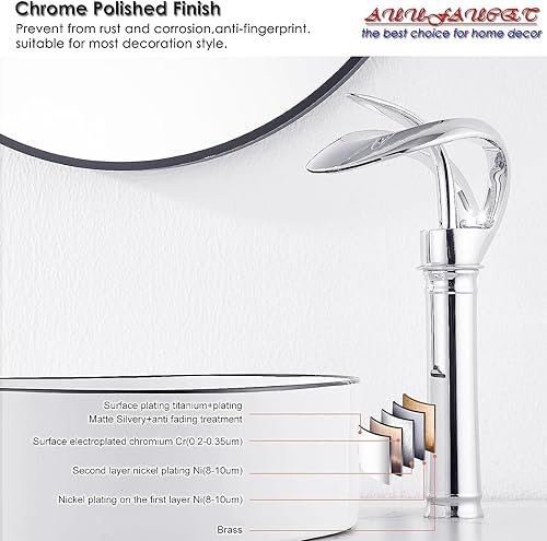 Miniatura 8 de Elegante grifo de fregadero de recipiente cromado, moderno grifo de baño de una sola manija, grifo de lavabo alto de un solo orificio con línea de