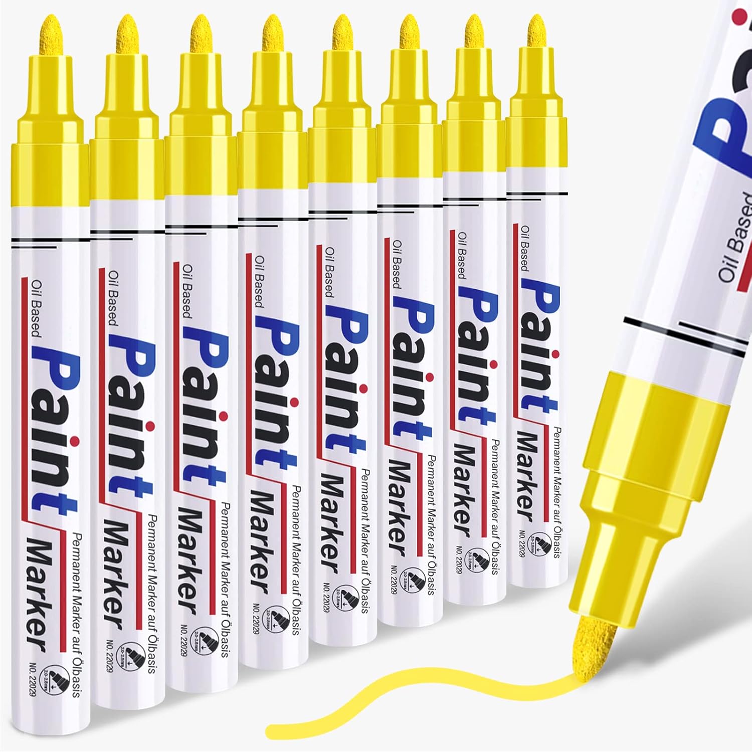 Yellow Paint Pen Permanent Paint Markers 8 Oil Based Paint Pens, Medium Tip, Quick