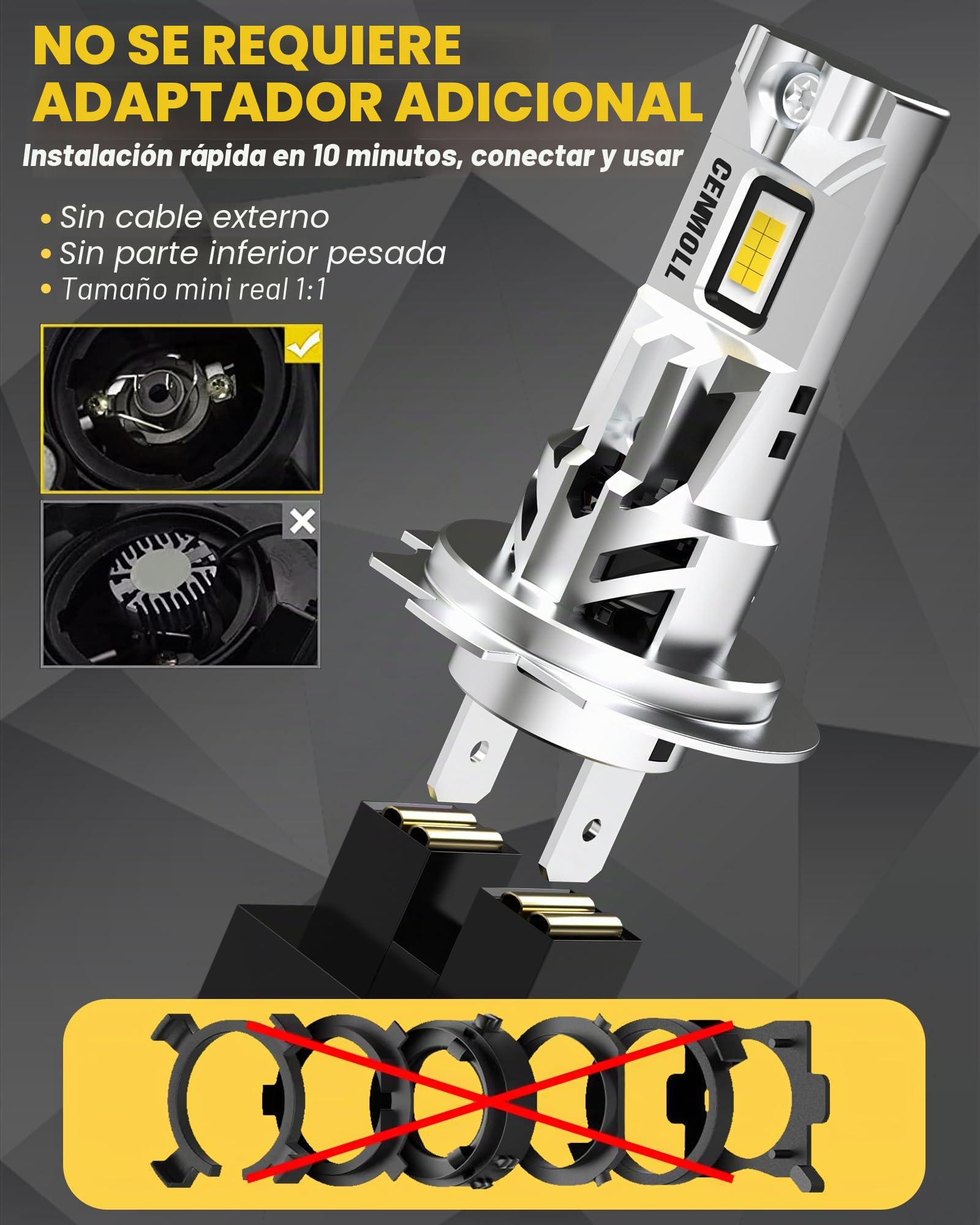 Bombilla H7 Led Canbus, 100 W, 30 000 lm, 6000 K (blanco frío) 500% más brillante, No requiere adaptador, diseño 1:1 Plug & Play, Bombillas H7 Led Sin errores CAN-BUS Kit de conversión, 1 Par
