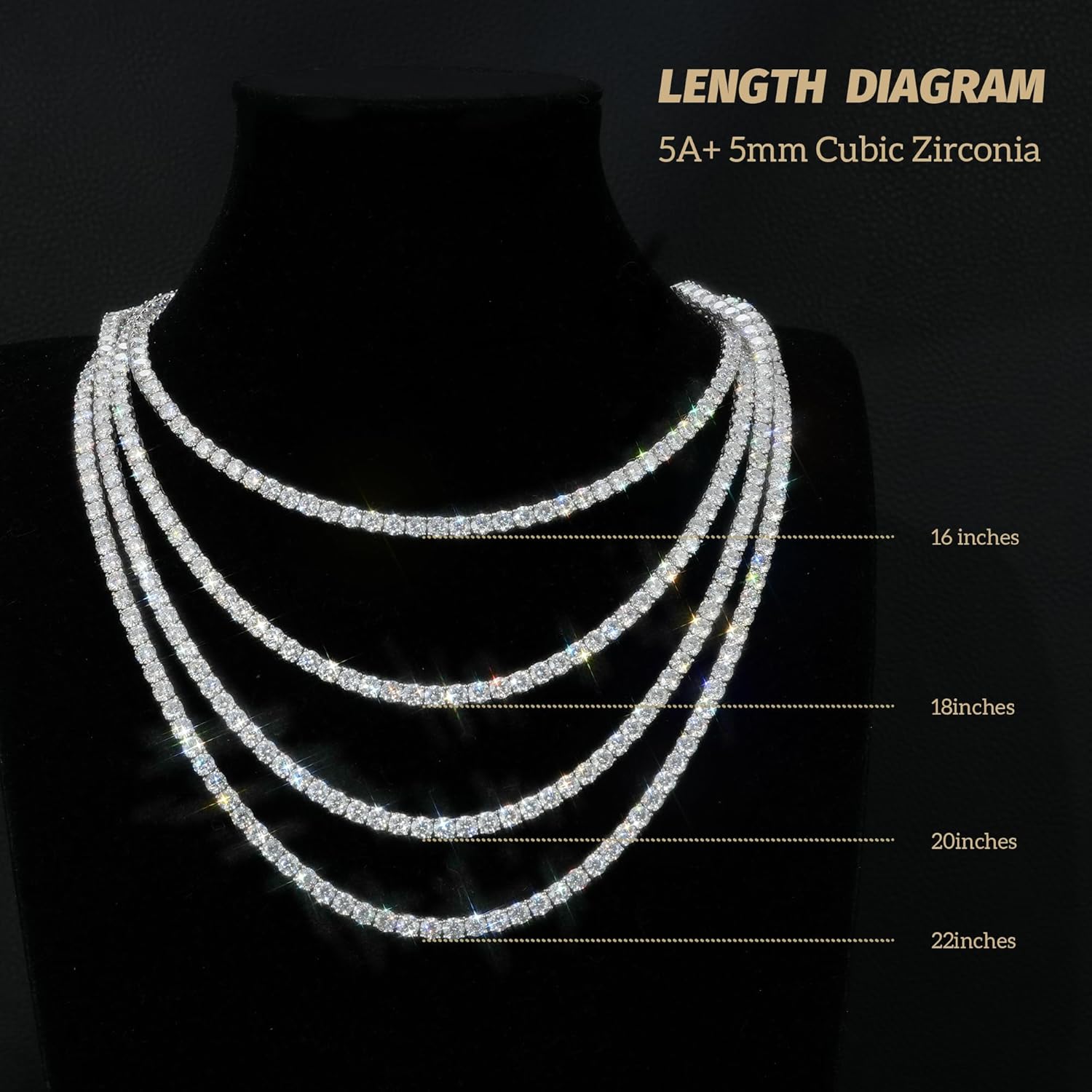 Tennis Necklace for Women, 5mm Mens Tennis Chain with 7 layer 18K White Gold Plated, Iced Out 5A+ Cubic Zirconia Diamond Necklace for Birthday/Valentine/Wedding/Anniversary/Christmas - Image 6