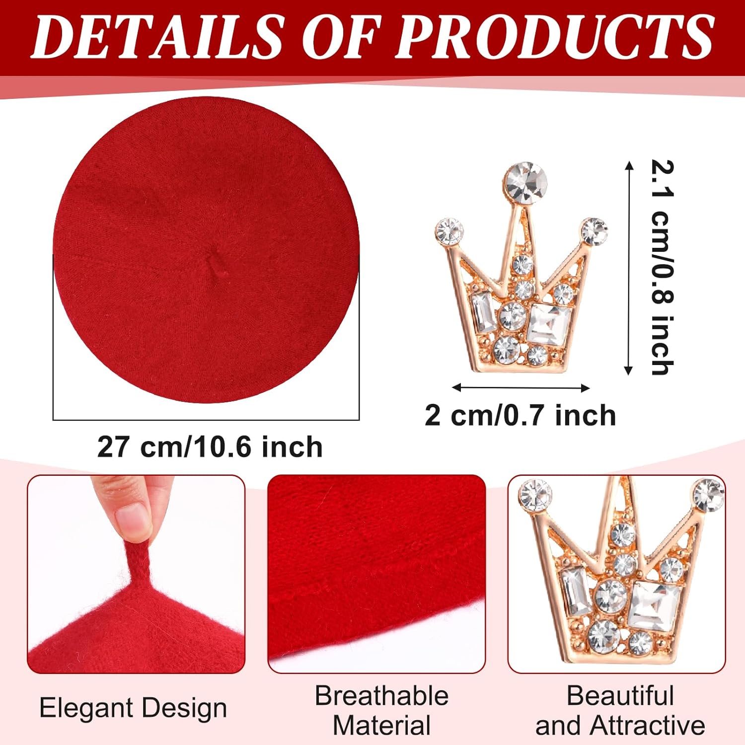 9Pcs French Beret Hat Set with Silky Scarf Brooch Solid Color Hats for Women French Themed Party - Image 5