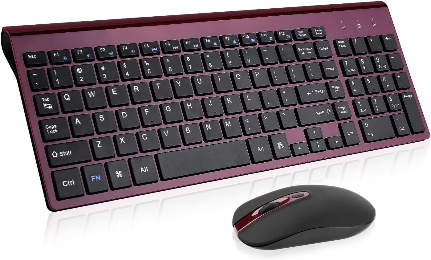 cimetech Wireless Keyboard and Mouse Combo, Compact Silent Ergonomic Scissor Switch Keyboard and Optical Mouse Set, 2.4G Lag-Free Cordless Keyboard Mice for Computer, Mac, Laptop, PC, Windows - Red